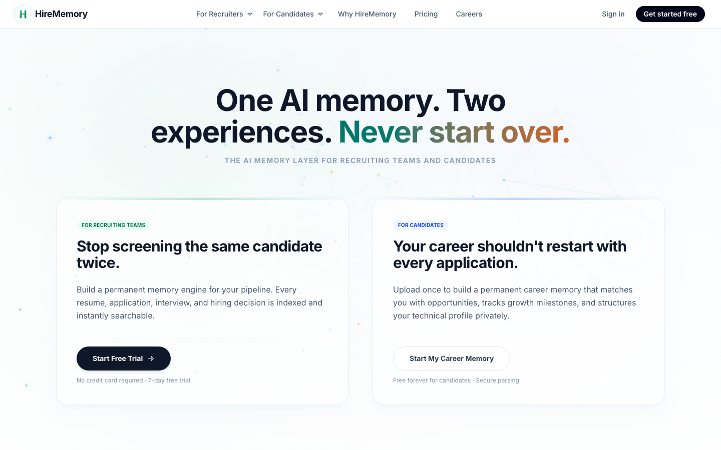 HireMemory Landing Page